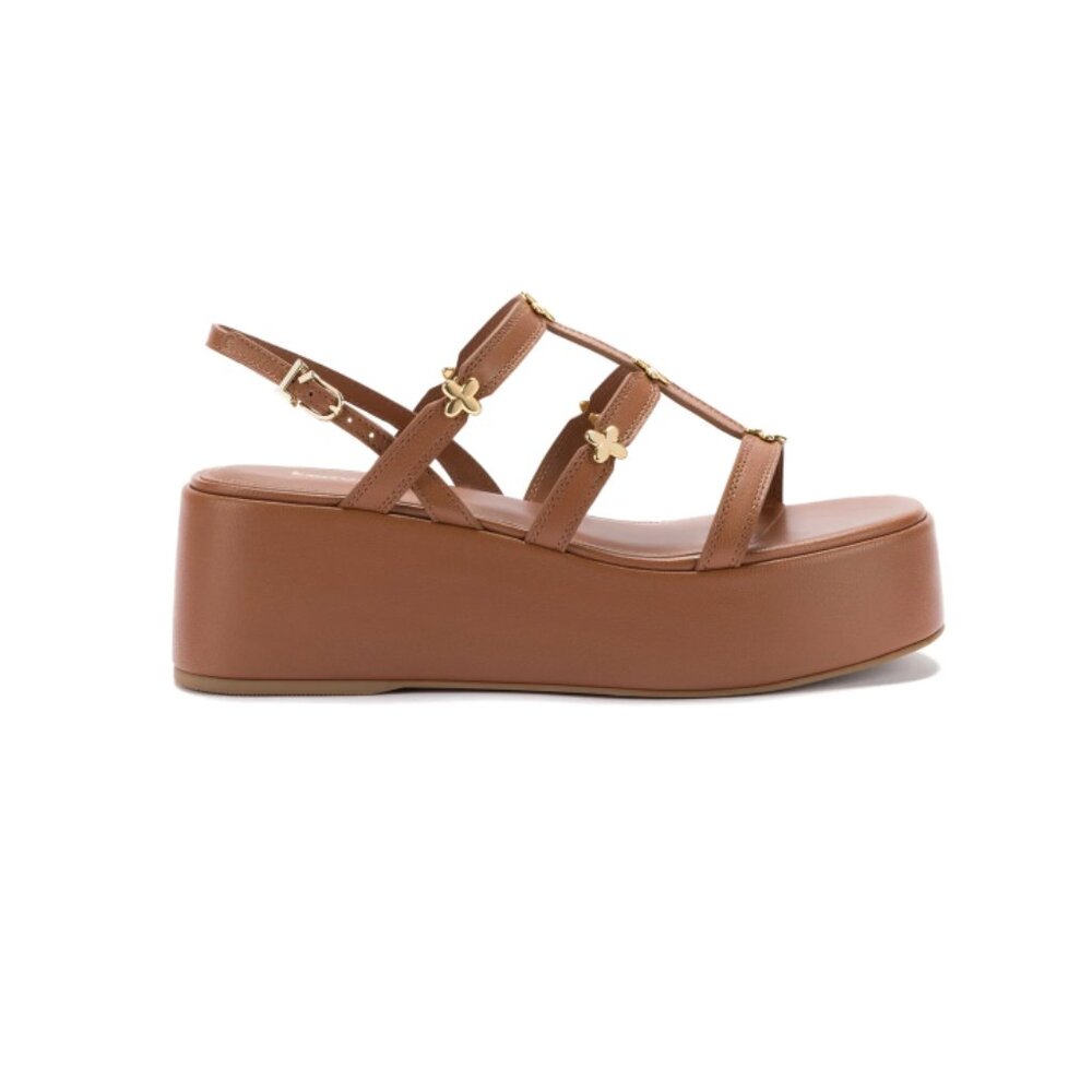 ~LARROUDE~ BRAND NEW~ Harmony Flatform Sandals~ Caramel Leather